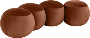 Meridian Furniture Apollo Art Deco Cognac Velvet Upholstered Bench with Sculptural Circular Cushion Detail 22094Cognac