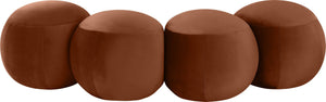 Meridian Furniture Apollo Art Deco Cognac Velvet Upholstered Bench with Sculptural Circular Cushion Detail 22094Cognac