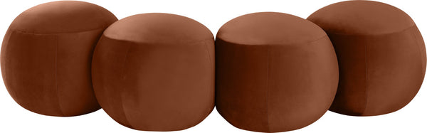 Meridian Furniture Apollo Art Deco Cognac Velvet Upholstered Bench with Sculptural Circular Cushion Detail 22094Cognac