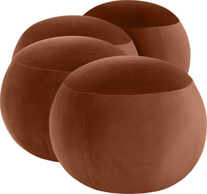 Meridian Furniture Apollo Art Deco Cognac Velvet Upholstered Bench with Sculptural Circular Cushion Detail 22094Cognac