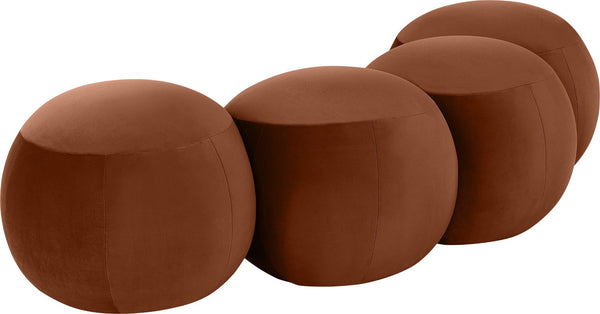 Meridian Furniture Apollo Art Deco Cognac Velvet Upholstered Bench with Sculptural Circular Cushion Detail 22094Cognac