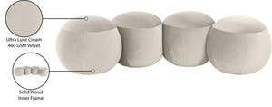 Meridian Furniture Apollo Art Deco Cream Velvet Upholstered Bench with Sculptural Cushion Detailing 22094Cream