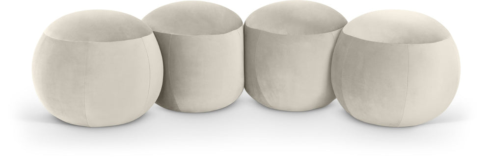 Meridian Furniture Apollo Art Deco Cream Velvet Upholstered Bench with Sculptural Cushion Detailing 22094Cream