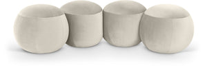 Meridian Furniture Apollo Art Deco Cream Velvet Upholstered Bench with Sculptural Cushion Detailing 22094Cream