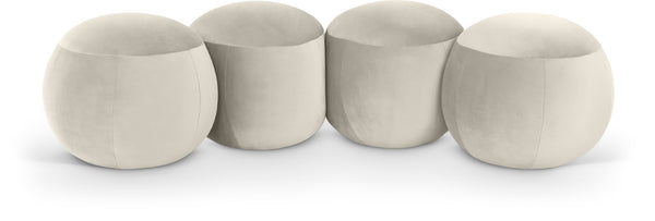 Meridian Furniture Apollo Art Deco Cream Velvet Upholstered Bench with Sculptural Cushion Detailing 22094Cream