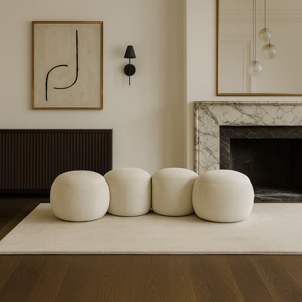 Meridian Furniture Apollo Art Deco Cream Velvet Upholstered Bench with Sculptural Cushion Detailing 22094Cream