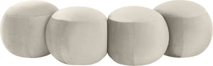 Meridian Furniture Apollo Art Deco Cream Velvet Upholstered Bench with Sculptural Cushion Detailing 22094Cream