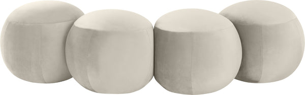Meridian Furniture Apollo Art Deco Cream Velvet Upholstered Bench with Sculptural Cushion Detailing 22094Cream