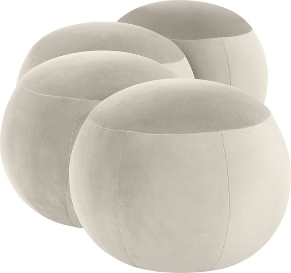 Meridian Furniture Apollo Art Deco Cream Velvet Upholstered Bench with Sculptural Cushion Detailing 22094Cream