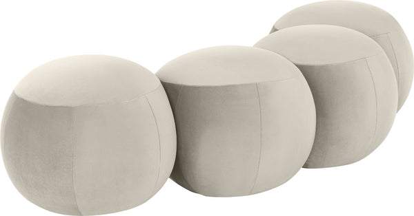 Meridian Furniture Apollo Art Deco Cream Velvet Upholstered Bench with Sculptural Cushion Detailing 22094Cream