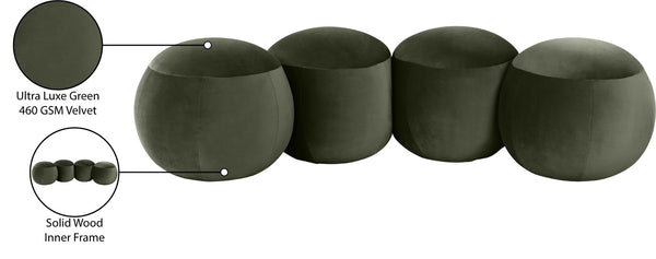 Meridian Furniture Apollo Emerald Velvet Art Deco Upholstered Bench with Sculpted Cushion Detailing 22094Green
