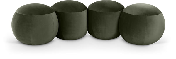 Meridian Furniture Apollo Emerald Velvet Art Deco Upholstered Bench with Sculpted Cushion Detailing 22094Green