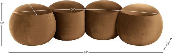 Meridian Furniture Apollo Art Deco Saddle Velvet Upholstered Bench with Circular Cushion Details 22094Saddle