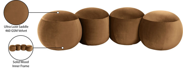 Meridian Furniture Apollo Art Deco Saddle Velvet Upholstered Bench with Circular Cushion Details 22094Saddle