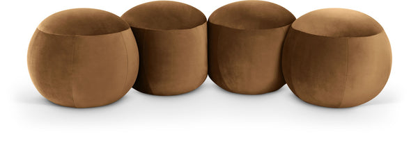Meridian Furniture Apollo Art Deco Saddle Velvet Upholstered Bench with Circular Cushion Details 22094Saddle