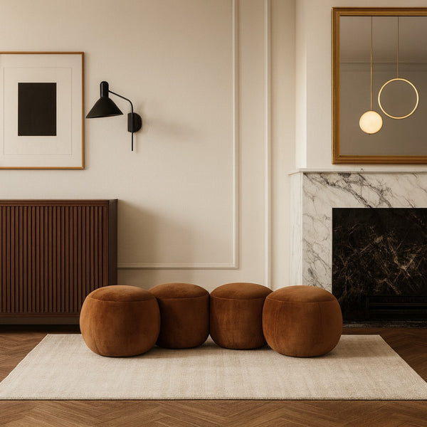 Meridian Furniture Apollo Art Deco Saddle Velvet Upholstered Bench with Circular Cushion Details 22094Saddle