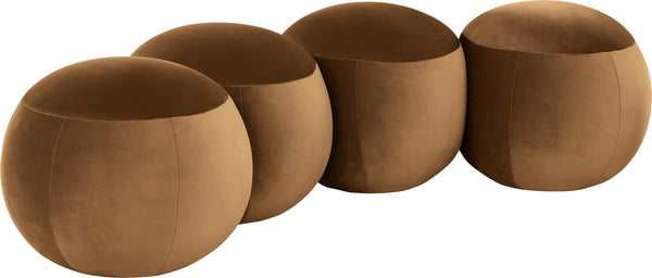 Meridian Furniture Apollo Art Deco Saddle Velvet Upholstered Bench with Circular Cushion Details 22094Saddle
