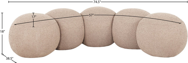 Meridian Furniture Apollo Art Deco Boucle Upholstered Bench with Sculptural Cushions for Living Room 22095Beige