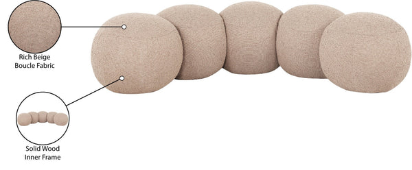 Meridian Furniture Apollo Art Deco Boucle Upholstered Bench with Sculptural Cushions for Living Room 22095Beige