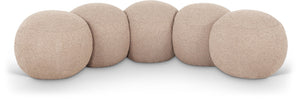 Meridian Furniture Apollo Art Deco Boucle Upholstered Bench with Sculptural Cushions for Living Room 22095Beige
