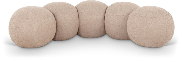 Meridian Furniture Apollo Art Deco Boucle Upholstered Bench with Sculptural Cushions for Living Room 22095Beige