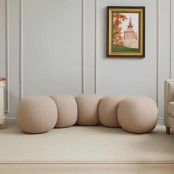 Meridian Furniture Apollo Art Deco Boucle Upholstered Bench with Sculptural Cushions for Living Room 22095Beige
