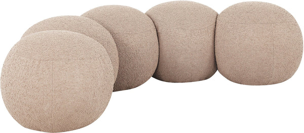 Meridian Furniture Apollo Art Deco Boucle Upholstered Bench with Sculptural Cushions for Living Room 22095Beige