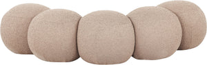 Meridian Furniture Apollo Art Deco Boucle Upholstered Bench with Sculptural Cushions for Living Room 22095Beige