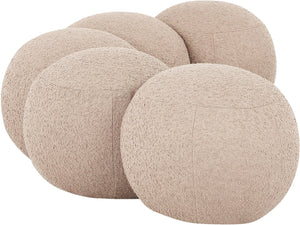 Meridian Furniture Apollo Art Deco Boucle Upholstered Bench with Sculptural Cushions for Living Room 22095Beige