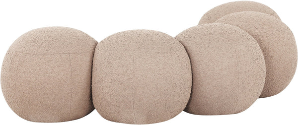 Meridian Furniture Apollo Art Deco Boucle Upholstered Bench with Sculptural Cushions for Living Room 22095Beige