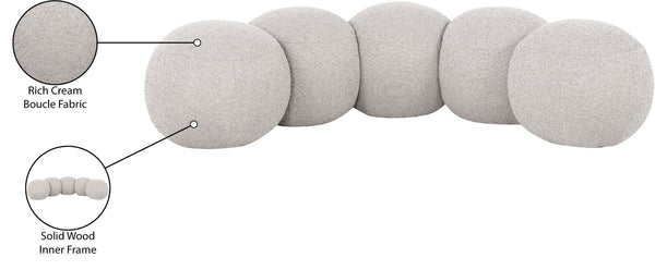 Meridian Furniture Apollo Boucle Upholstered Bench Art Deco Cream Looped Weave for Bedroom or Entryway 22095Cream