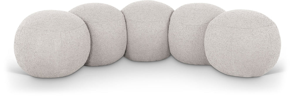 Meridian Furniture Apollo Boucle Upholstered Bench Art Deco Cream Looped Weave for Bedroom or Entryway 22095Cream