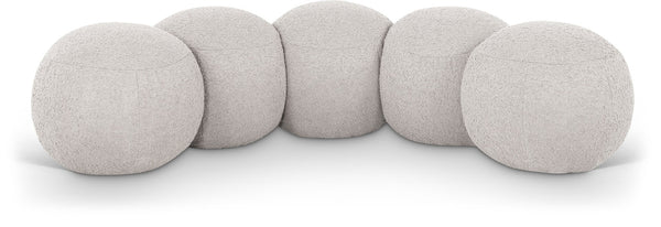Meridian Furniture Apollo Boucle Upholstered Bench Art Deco Cream Looped Weave for Bedroom or Entryway 22095Cream