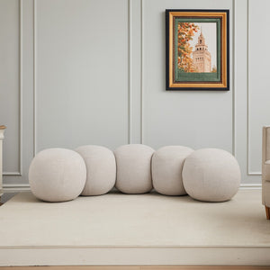 Meridian Furniture Apollo Boucle Upholstered Bench Art Deco Cream Looped Weave for Bedroom or Entryway 22095Cream