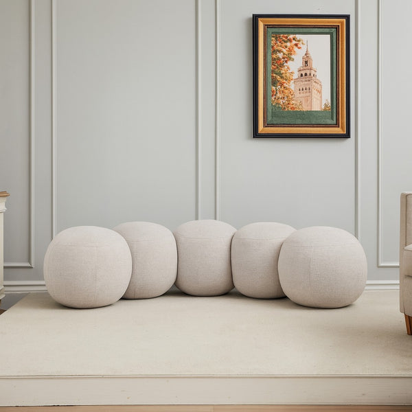 Meridian Furniture Apollo Boucle Upholstered Bench Art Deco Cream Looped Weave for Bedroom or Entryway 22095Cream