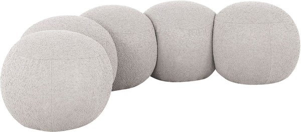 Meridian Furniture Apollo Boucle Upholstered Bench Art Deco Cream Looped Weave for Bedroom or Entryway 22095Cream
