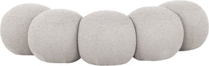 Meridian Furniture Apollo Boucle Upholstered Bench Art Deco Cream Looped Weave for Bedroom or Entryway 22095Cream