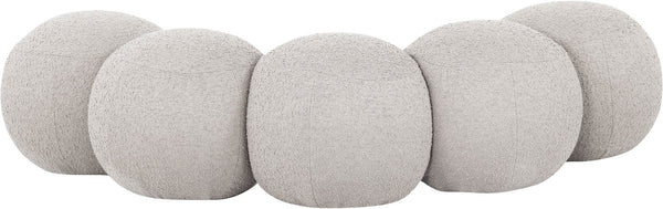Meridian Furniture Apollo Boucle Upholstered Bench Art Deco Cream Looped Weave for Bedroom or Entryway 22095Cream