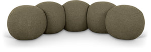Meridian Furniture Apollo Art Deco Boucle Upholstered Bench with Sculptural Circular Cushion Detail 22095Olive