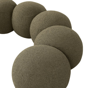 Meridian Furniture Apollo Art Deco Boucle Upholstered Bench with Sculptural Circular Cushion Detail 22095Olive