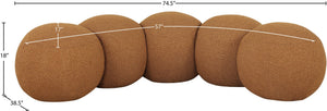 Meridian Furniture Apollo Art Deco Boucle Upholstered Bench with Circular Cushion Detail for Entryways 22095Saddle