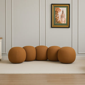 Meridian Furniture Apollo Art Deco Boucle Upholstered Bench with Circular Cushion Detail for Entryways 22095Saddle