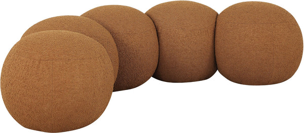 Meridian Furniture Apollo Art Deco Boucle Upholstered Bench with Circular Cushion Detail for Entryways 22095Saddle