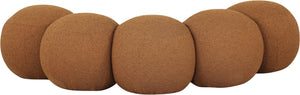 Meridian Furniture Apollo Art Deco Boucle Upholstered Bench with Circular Cushion Detail for Entryways 22095Saddle