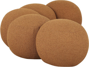 Meridian Furniture Apollo Art Deco Boucle Upholstered Bench with Circular Cushion Detail for Entryways 22095Saddle