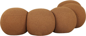 Meridian Furniture Apollo Art Deco Boucle Upholstered Bench with Circular Cushion Detail for Entryways 22095Saddle