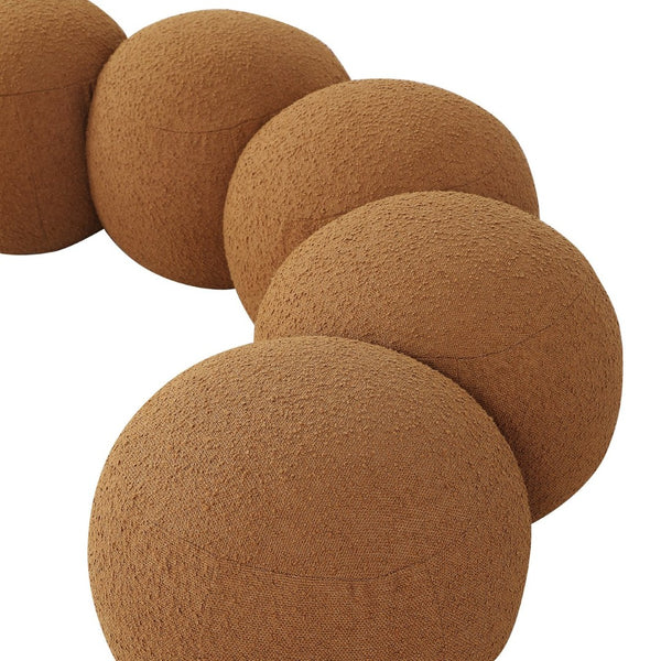 Meridian Furniture Apollo Art Deco Boucle Upholstered Bench with Circular Cushion Detail for Entryways 22095Saddle