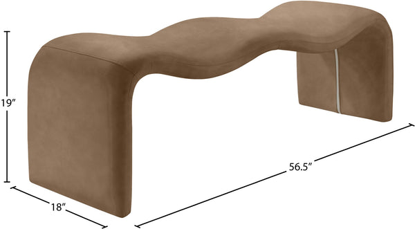 Meridian Furniture Willow Upholstered Bench with Iron Frame for Bedroom Entryway or Living Room Accent Seating Vegan Leather Brown 22096Brown