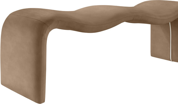 Meridian Furniture Willow Upholstered Bench with Iron Frame for Bedroom Entryway or Living Room Accent Seating Vegan Leather Brown 22096Brown