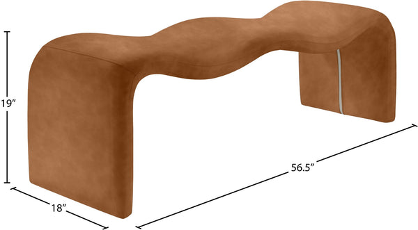 Meridian Furniture Willow Upholstered Bench with Iron Frame for Bedroom Entryway or Living Room Accent Seating Vegan Leather Cognac 22096Cognac